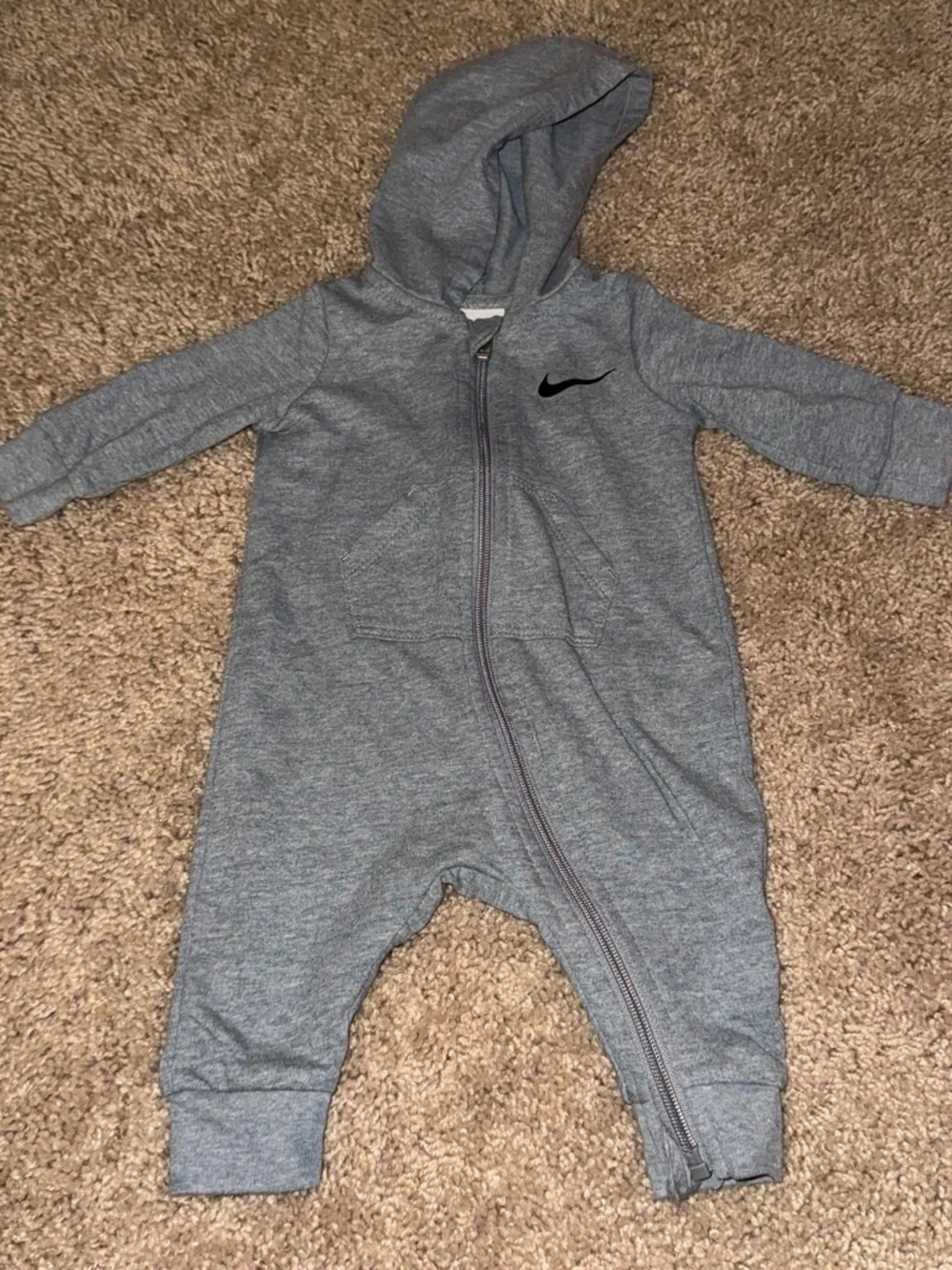 Gray Nike Baby jumpsuit with hood
